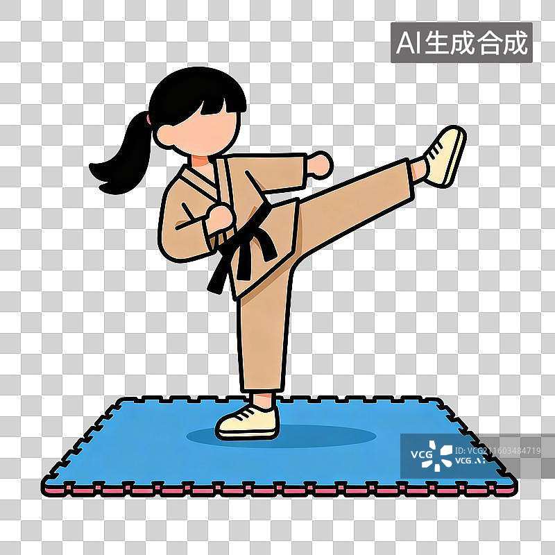 【AI数字艺术】2D扁平卡通风格武术跆拳道空手道人物免抠元素图片素材