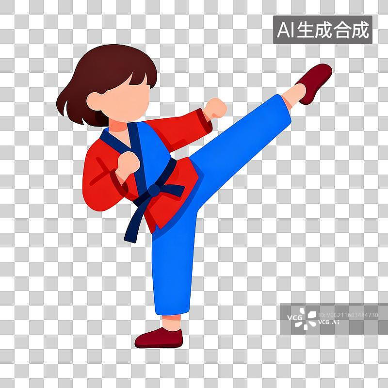 【AI数字艺术】2D扁平卡通风格武术跆拳道空手道人物免抠元素图片素材
