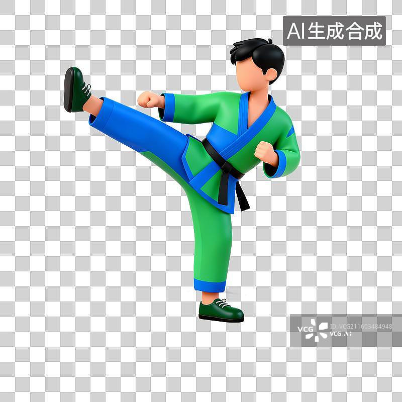 【AI数字艺术】3D立体卡通风格武术跆拳道空手道人物免抠元素图片素材