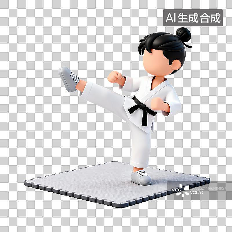 【AI数字艺术】3D立体卡通风格武术跆拳道空手道人物免抠元素图片素材
