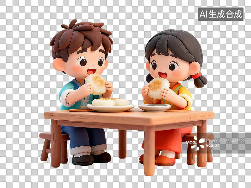 【AI数字艺术】3D粘土风小雪节气元素吃糍粑图片素材