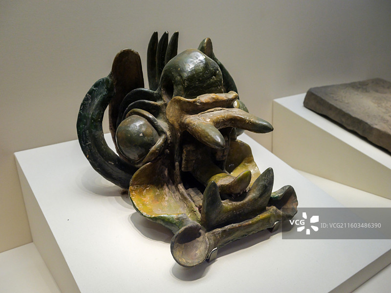 琉璃釉兽头 唐代 黑龙江宁安渤海上京龙泉府城遗址出土 中国国家博物馆“古代中国基本陈列”图片素材