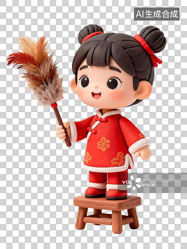 【AI数字艺术】3D粘土风大寒节气扫尘图片素材