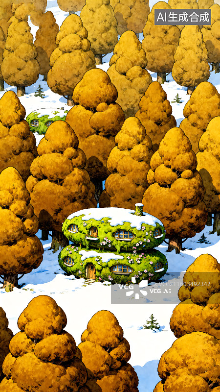 【AI数字艺术】雪境童话插画图片素材