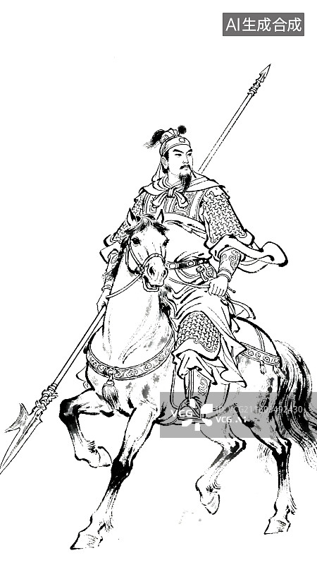 【AI数字艺术】古代武将骑马插画图片素材