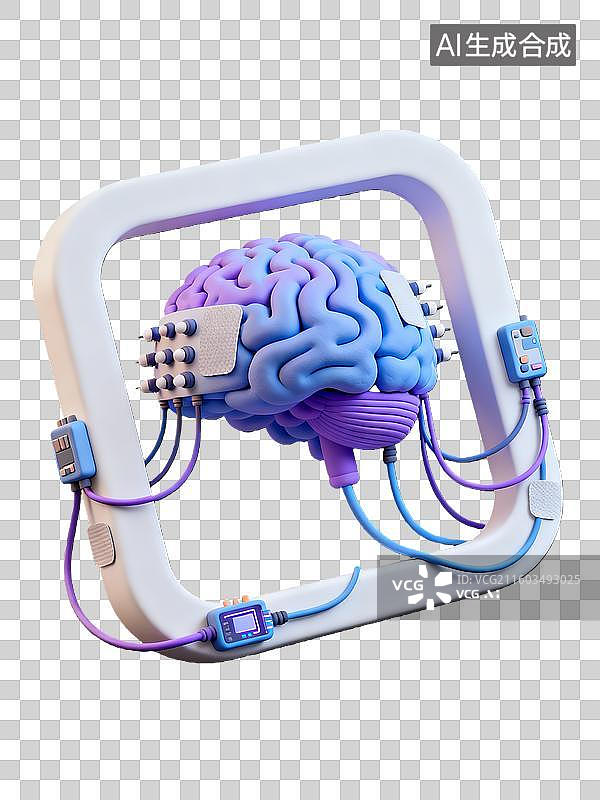 【AI数字艺术】3d新科技元素脑机接口小场景图片素材