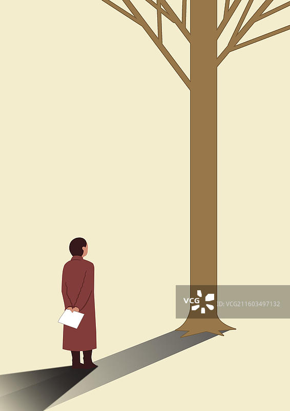 一个人的生活方式秋天的天气独自孤独的背影和树安静插画图片素材