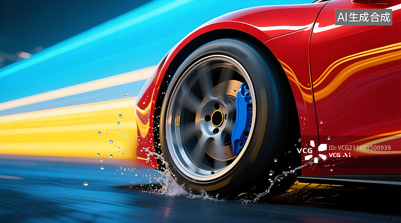 【AI数字艺术】高速运动中的红色跑车特写图片素材