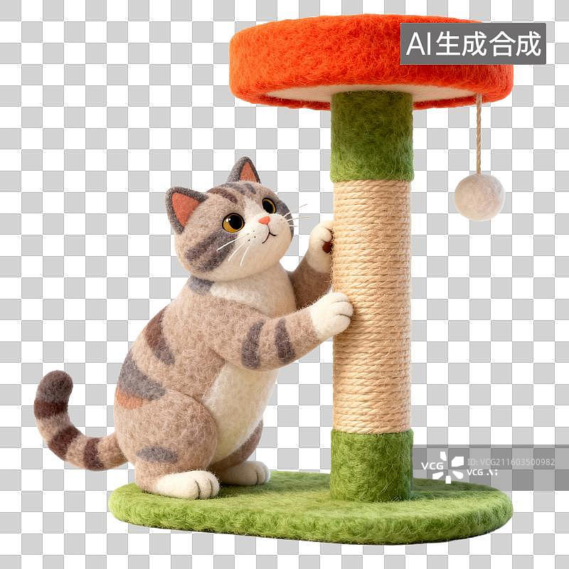 【AI数字艺术】可爱猫咪抓挠柱图片素材