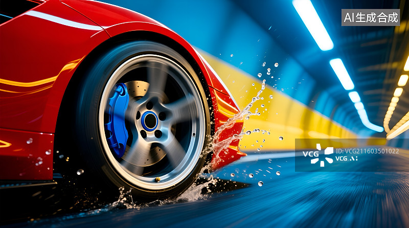 【AI数字艺术】高速运动中的红色跑车特写图片素材