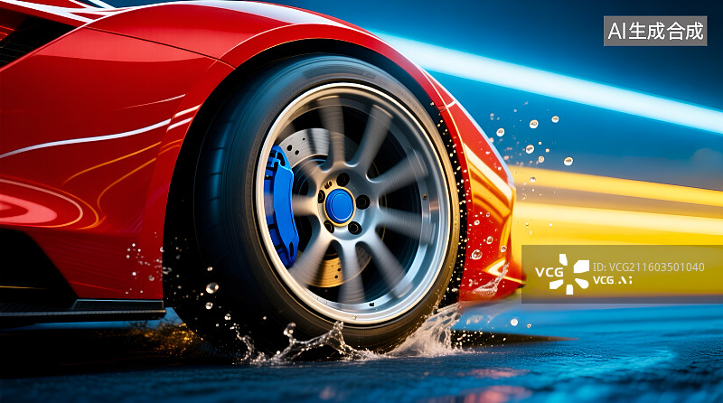 【AI数字艺术】高速运动中的红色跑车特写图片素材