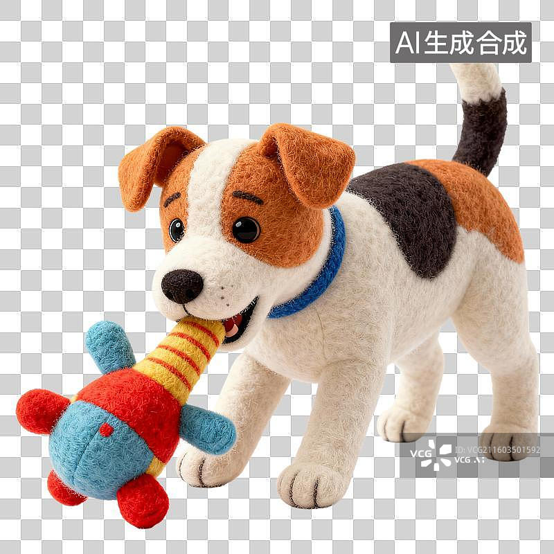 【AI数字艺术】毛绒小狗与彩色玩具图片素材