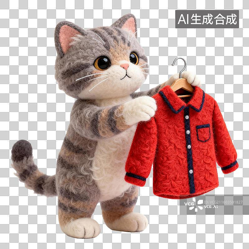 【AI数字艺术】可爱小猫手持衣服试穿图片素材
