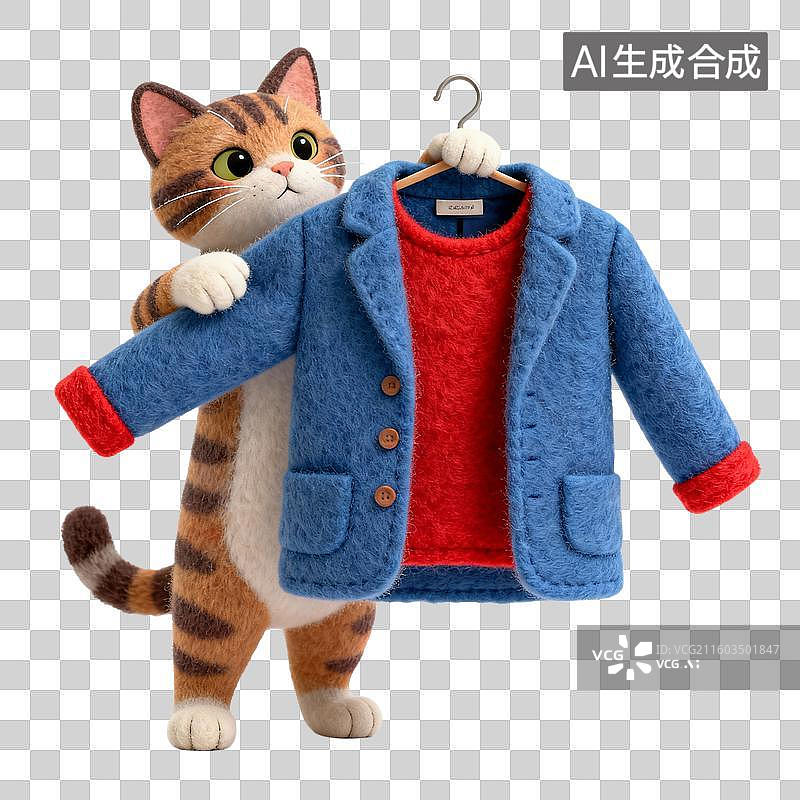 【AI数字艺术】可爱小猫手持衣服试穿图片素材