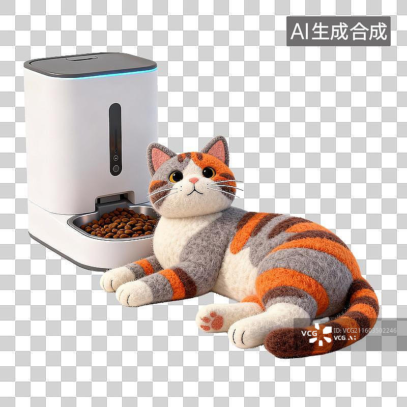 【AI数字艺术】猫咪与自动宠物喂食器图片素材