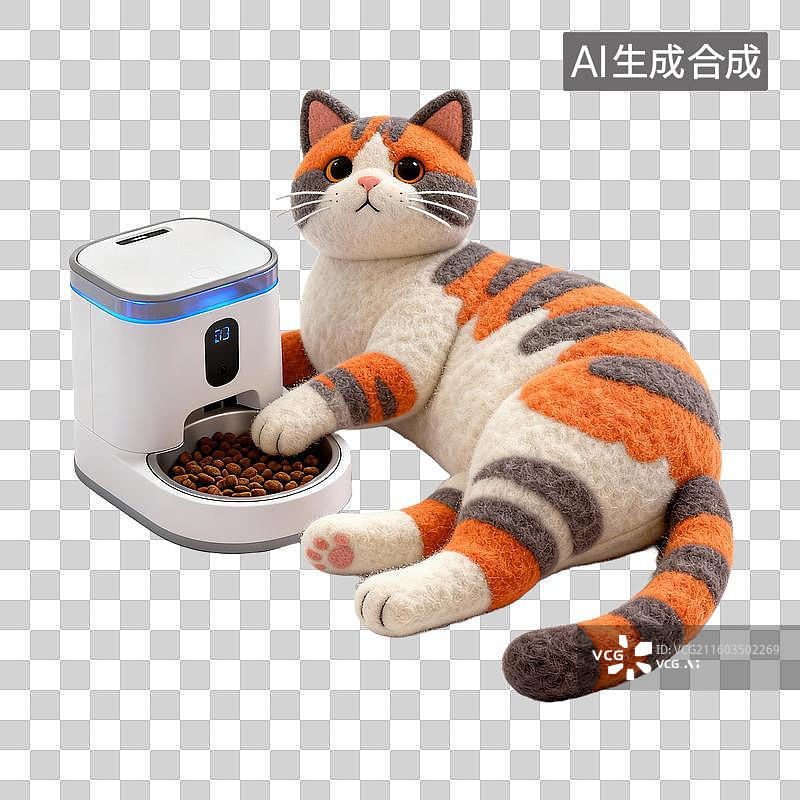 【AI数字艺术】猫咪与自动宠物喂食器图片素材
