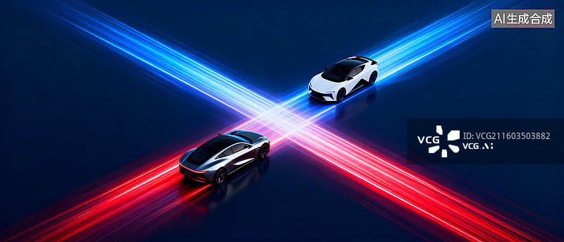 【AI数字艺术】双车对冲光影交错科技感画面图片素材