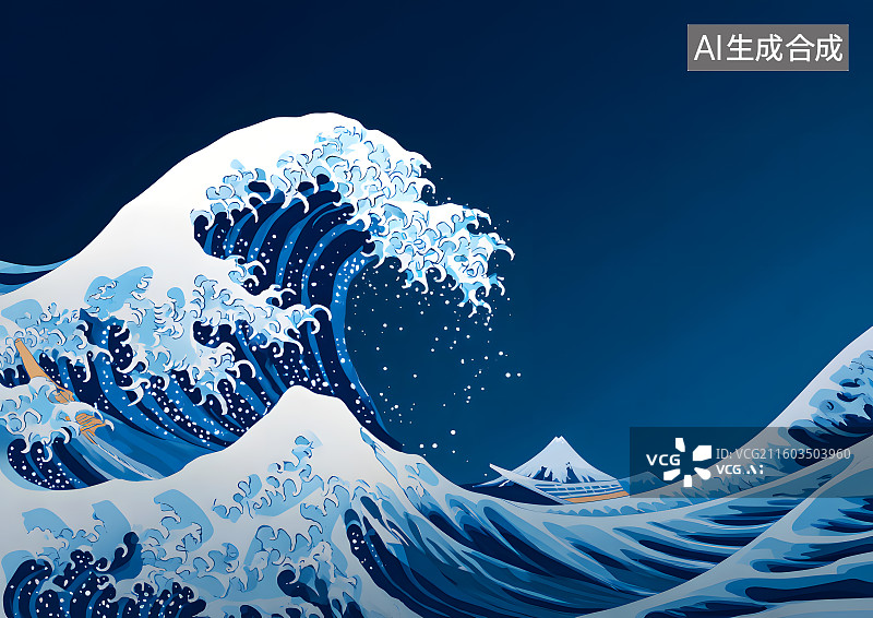 【AI数字艺术】日式插画风格海浪图片素材