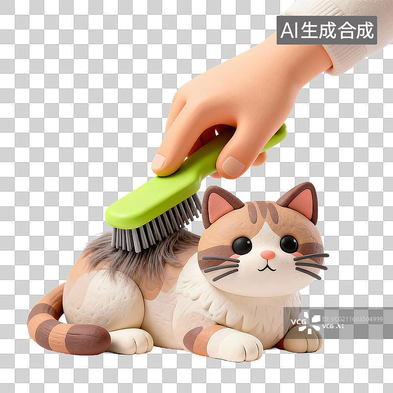 【AI数字艺术】手工给可爱猫咪玩偶刷毛图片素材