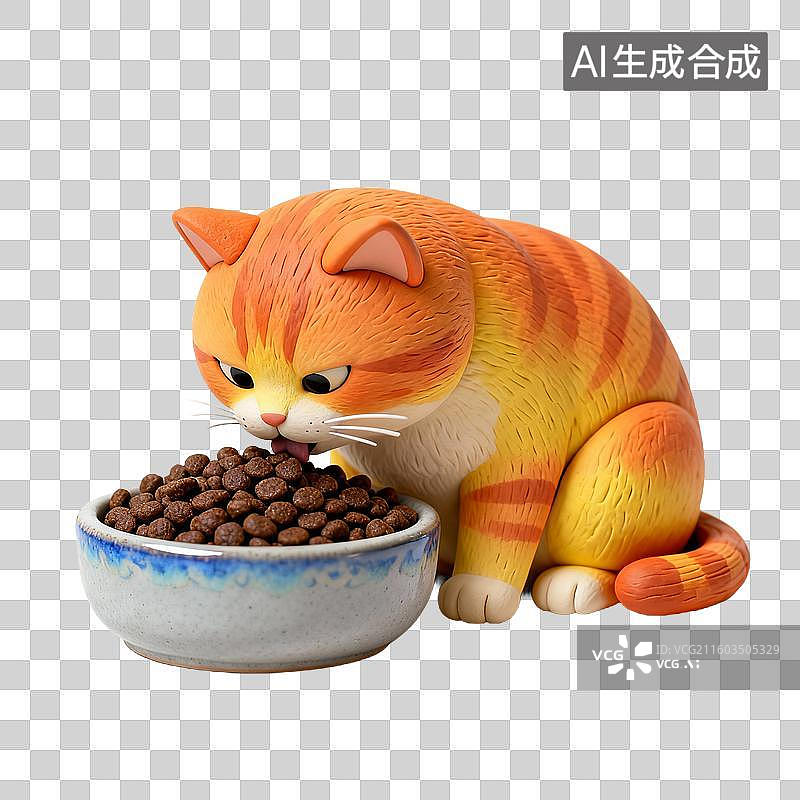 【AI数字艺术】可爱橘猫正在进食图片素材