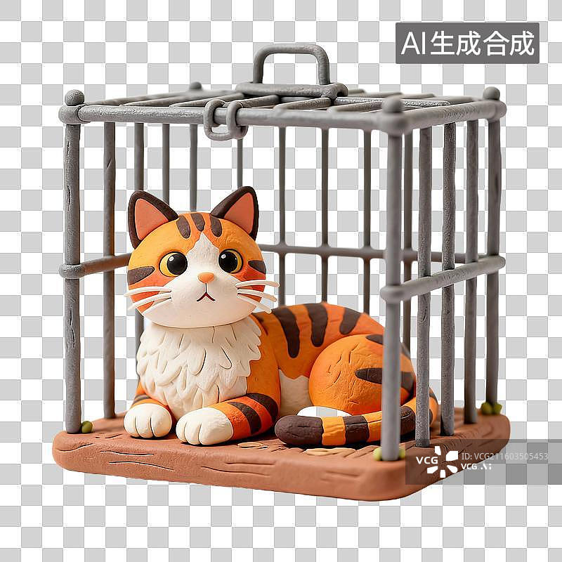 【AI数字艺术】笼子里的可爱猫咪图片素材