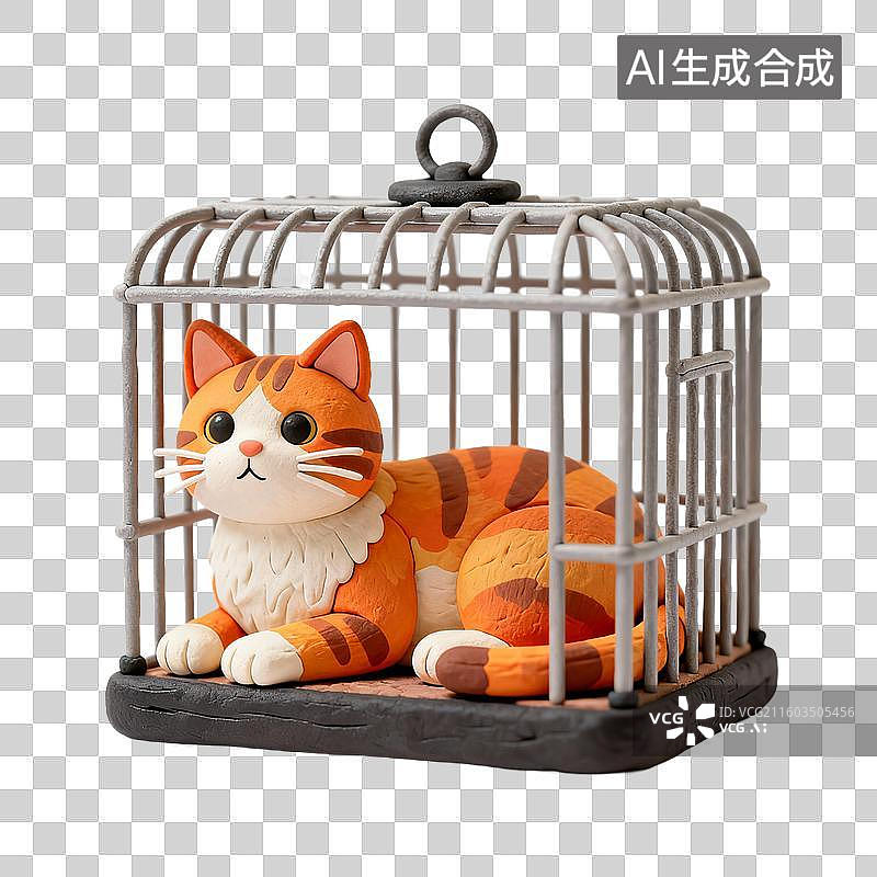 【AI数字艺术】笼子里的可爱猫咪图片素材
