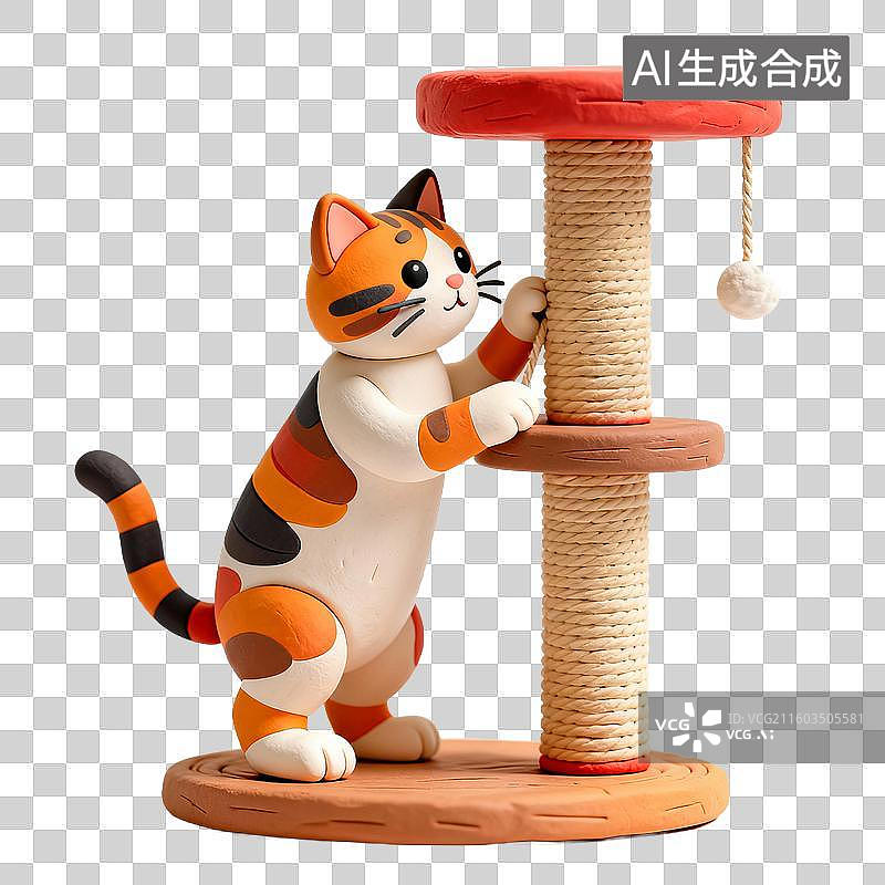 【AI数字艺术】可爱猫咪抓挠柱图片素材