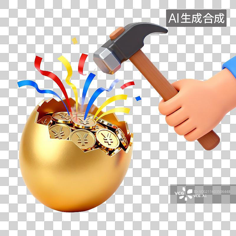 【AI数字艺术】金色彩蛋被敲开露出金钱图片素材