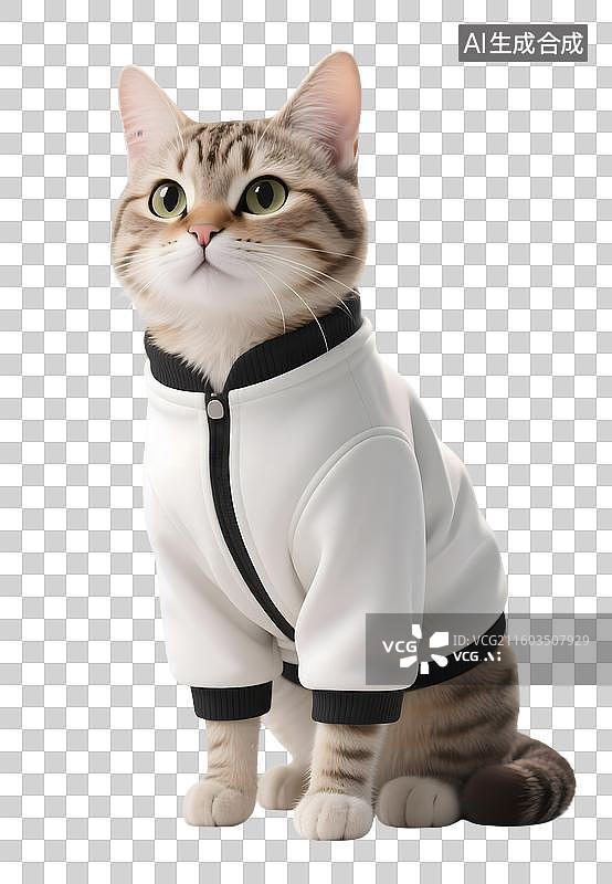 【AI数字艺术】AIGC：3D卡通穿衣服的小猫咪，宠物服饰，萌宠，元素，免抠图图片素材