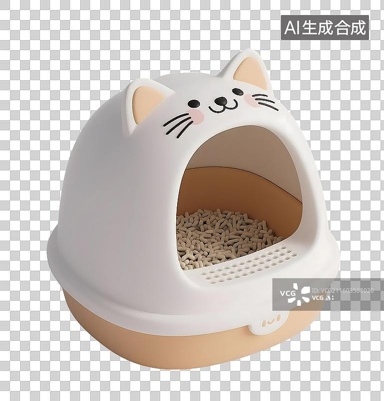 【AI数字艺术】AIGC：3D卡通羊毛毡风格猫砂盆，宠物用品，元素，免抠图图片素材