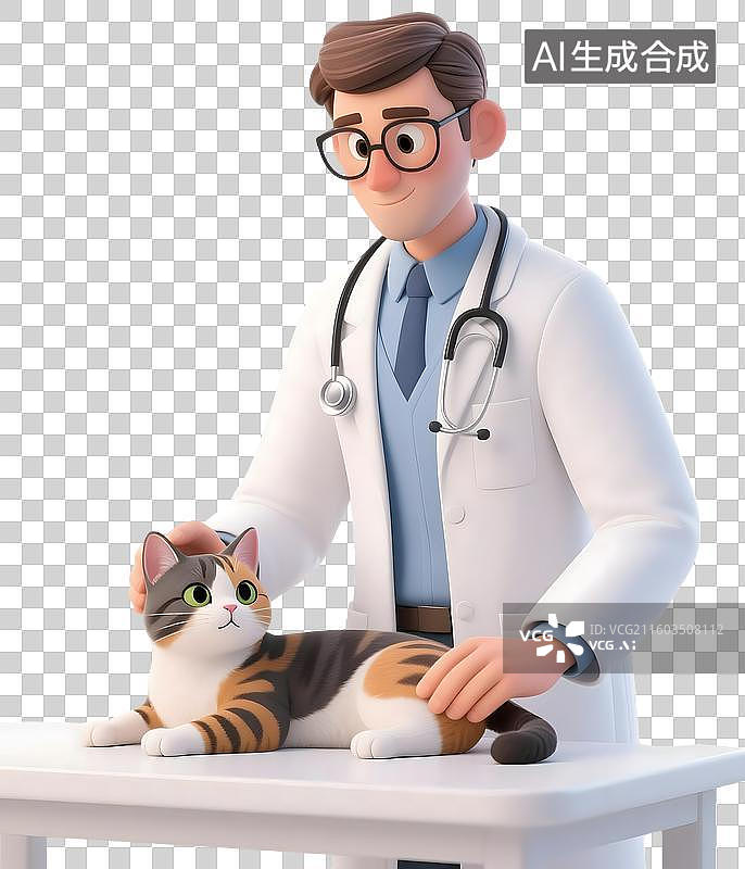 【AI数字艺术】AIGC：正在给猫咪检查身体的宠物医生图片素材
