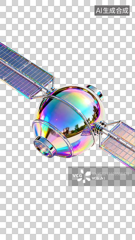 【AI数字艺术】多彩镭射金属风格的科技卫星 科技感卫星器  科技镭射人造卫星图片素材