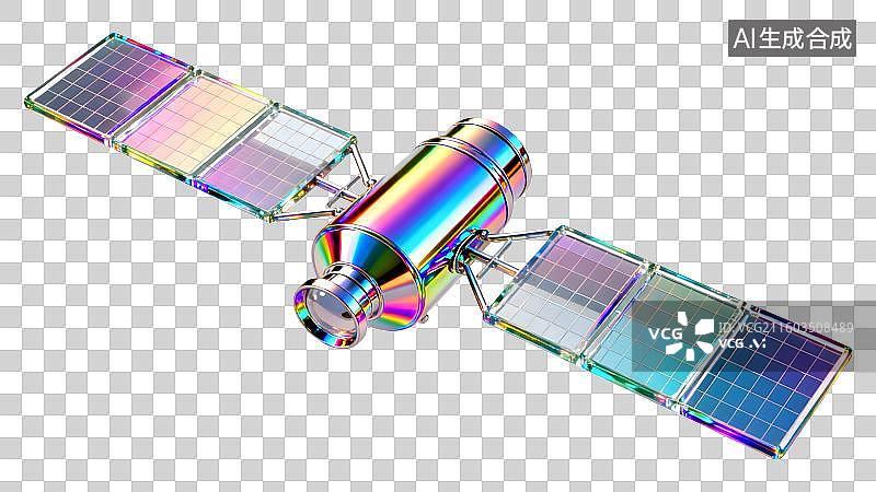 【AI数字艺术】多彩镭射金属风格的科技卫星 科技感卫星器  科技镭射人造卫星图片素材