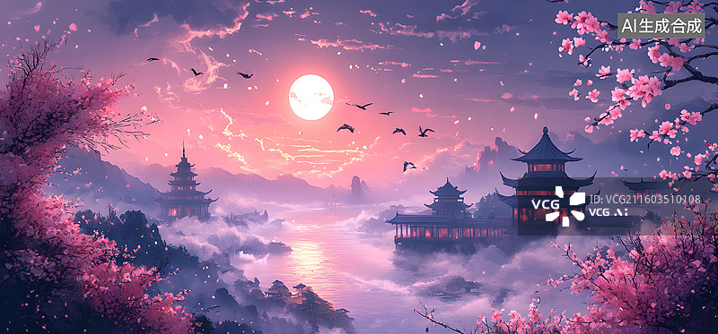 【AI数字艺术】中国风古代建筑图片素材
