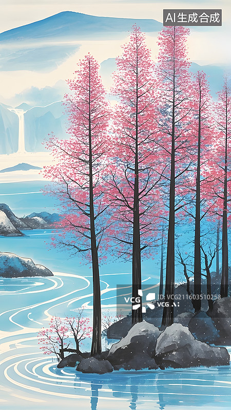 【AI数字艺术】水杉水彩画图片素材