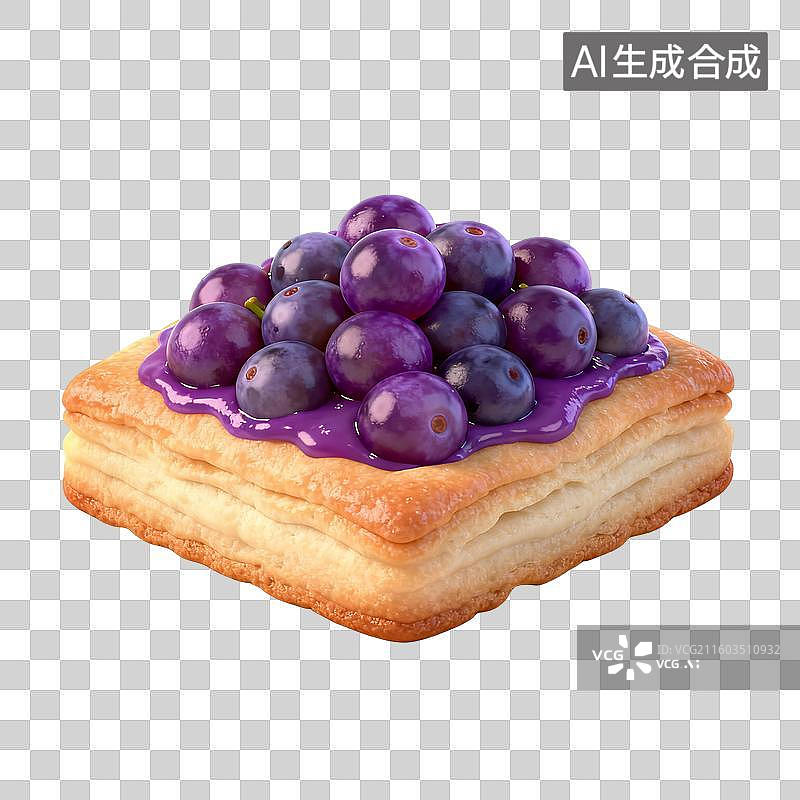 【AI数字艺术】免抠图形-一块顶部覆盖着紫色果酱和葡萄的千层酥图片素材