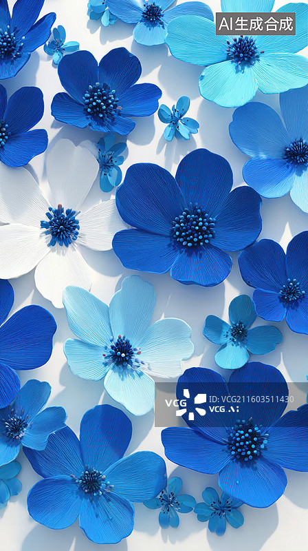 【AI数字艺术】蓝色纸艺花朵装饰图案图片素材