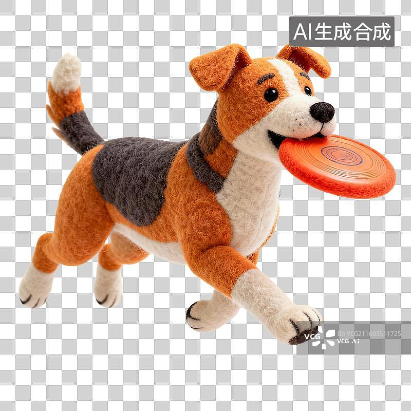 【AI数字艺术】嘴里叼着飞盘奔跑的毛毡狗图片素材