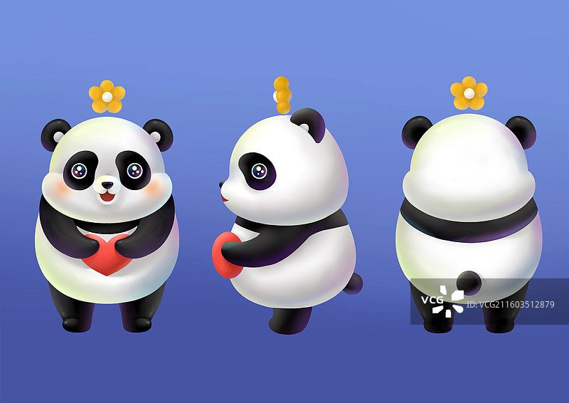 原创熊猫形象三视图图片素材