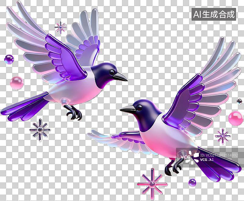 【AI数字艺术】两只紫色飞鸟动态插画图片素材