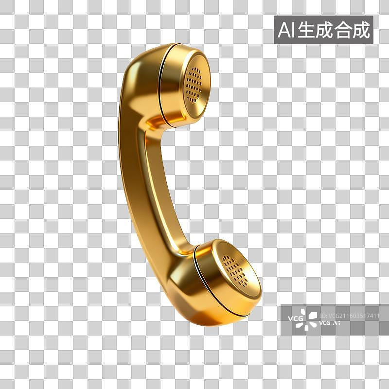 【AI数字艺术】3D渲染金色电话，座机，有线电话，听筒，免抠元素图片素材