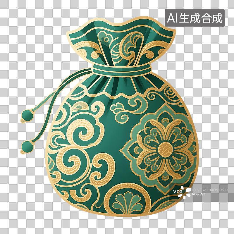【AI数字艺术】中国风手绘插画，，国风小物件，端午节香囊，艾草香包，荷包，七夕节，锦缎香包锦囊挂件，免抠元素图片素材
