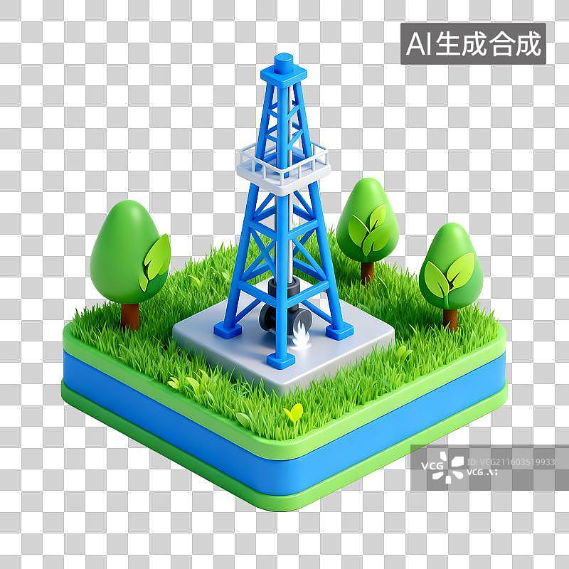 【AI数字艺术】蓝色石油钻井架与绿色植被图片素材
