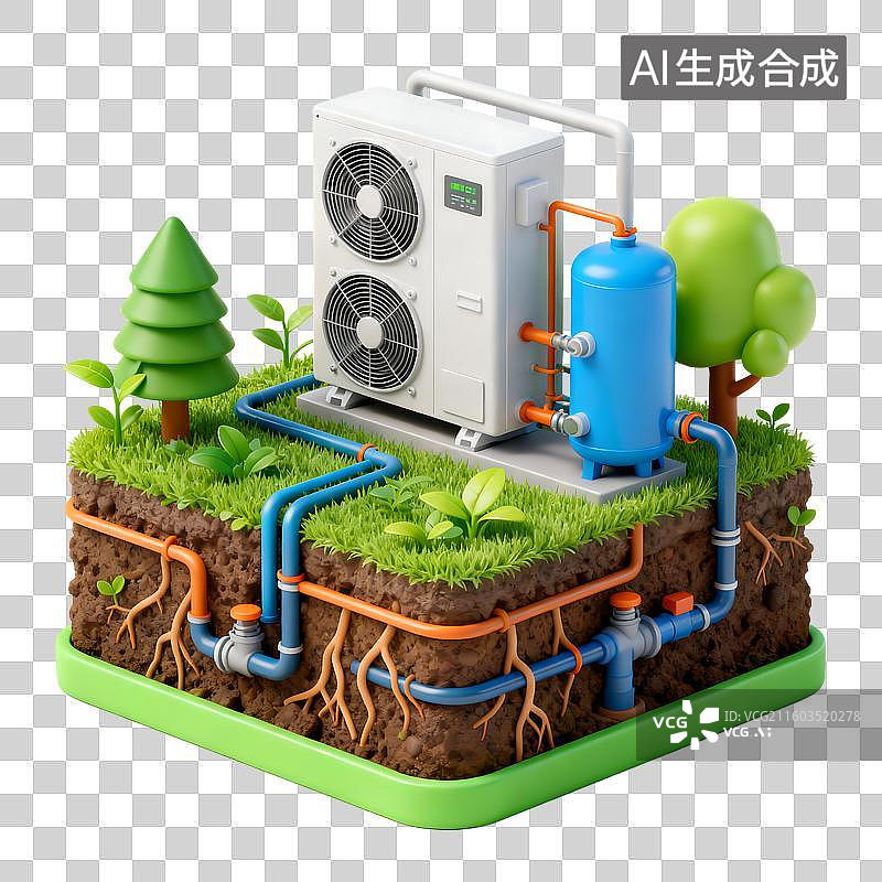 【AI数字艺术】地源热泵系统示意图图片素材
