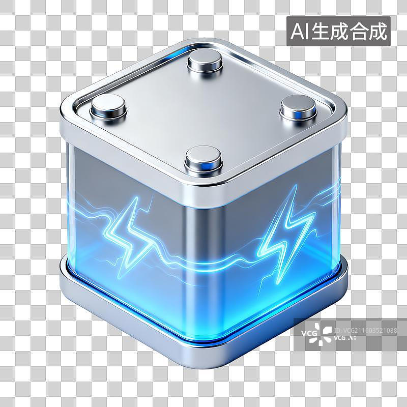 【AI数字艺术】现代带闪电符号的储能电池图片素材