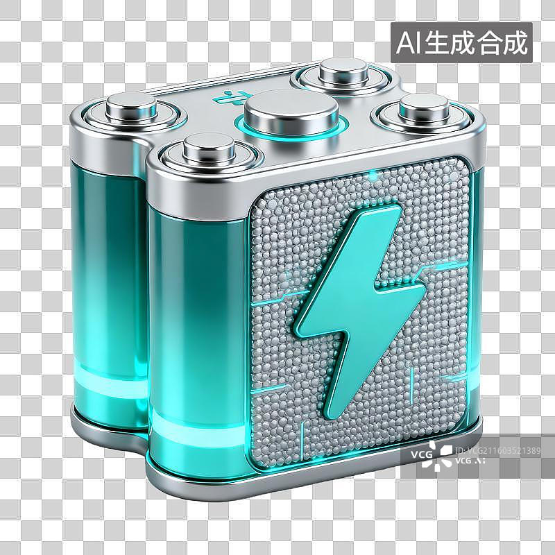【AI数字艺术】现代带闪电符号的储能电池图片素材