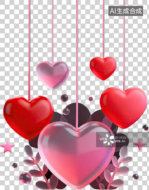 【AI数字艺术】红色心形悬挂装饰浪漫温馨图片素材