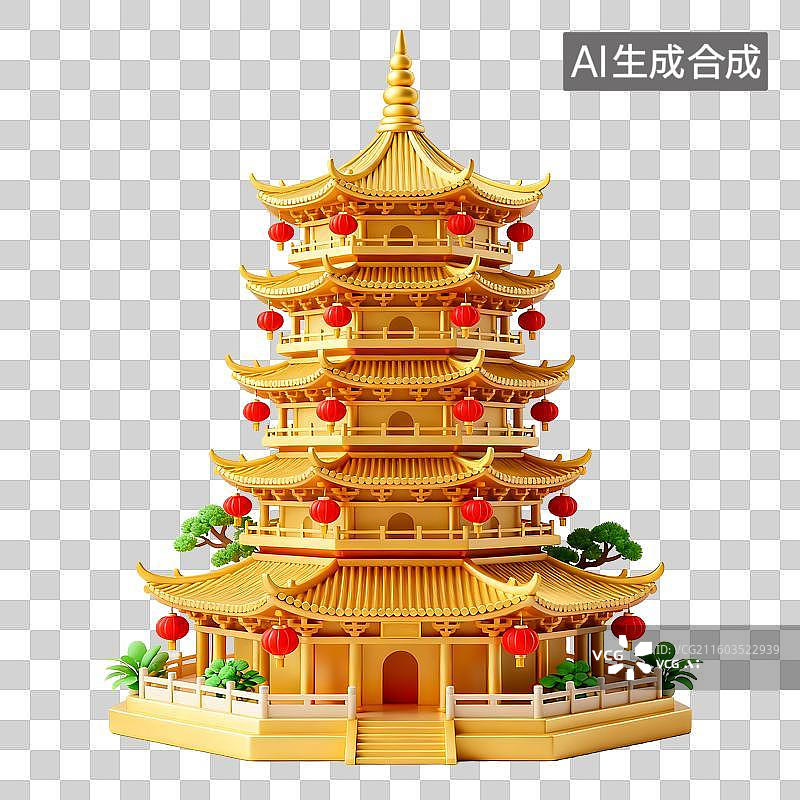 【AI数字艺术】金色传统中式多层宝塔图片素材