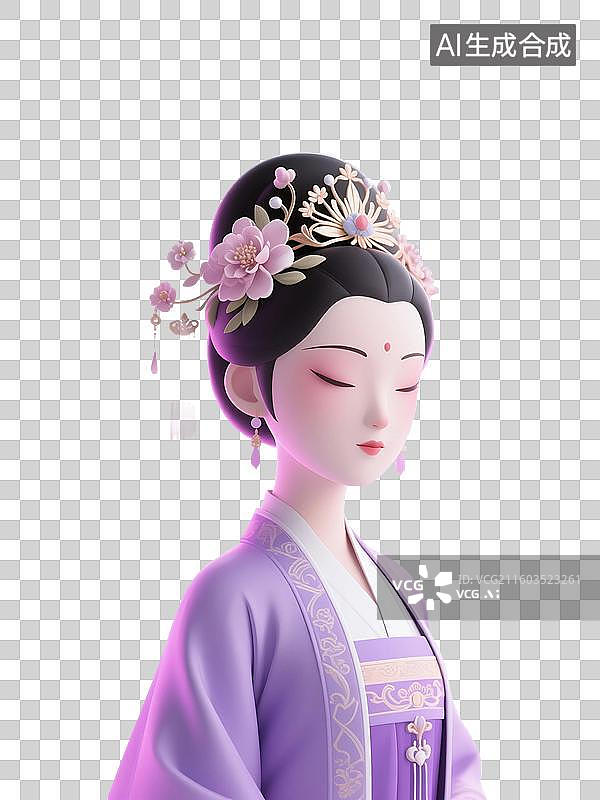 【AI数字艺术】3D渲染，古代女性，穿汉服的女性，传统服装，古装汉服，仕女图，免抠元素图片素材
