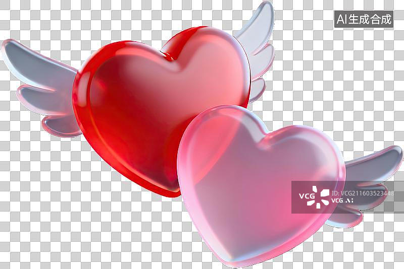 【AI数字艺术】双心羽翼浪漫符号图片素材